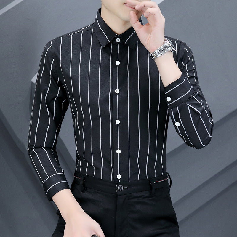Summer Men's Casual Long-sleeved Striped Shirt