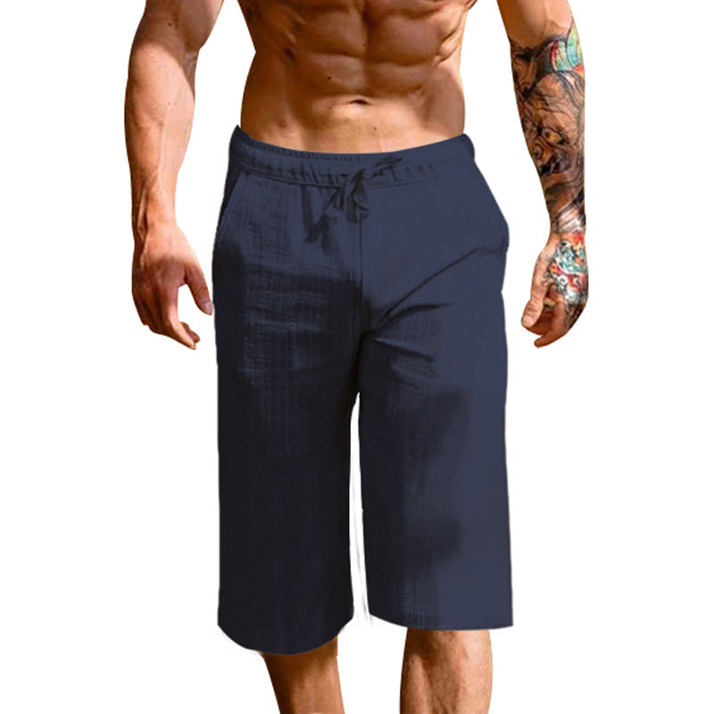 Loose Linen Cotton Breathable Cropped Pants For Men's Sports And Casual Wear
