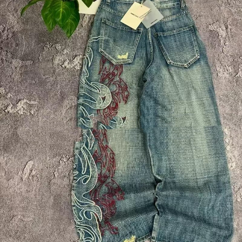 Versatile Fashion Simple Embroidered Jeans Retro
