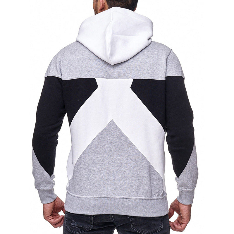 Men's hooded Pullover solid color patchwork sweater