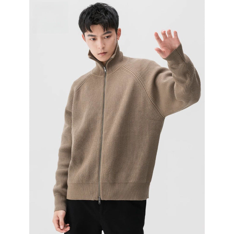 Autumn And Winter Zip-up Knit Cardigan Turtleneck Sweater For Men