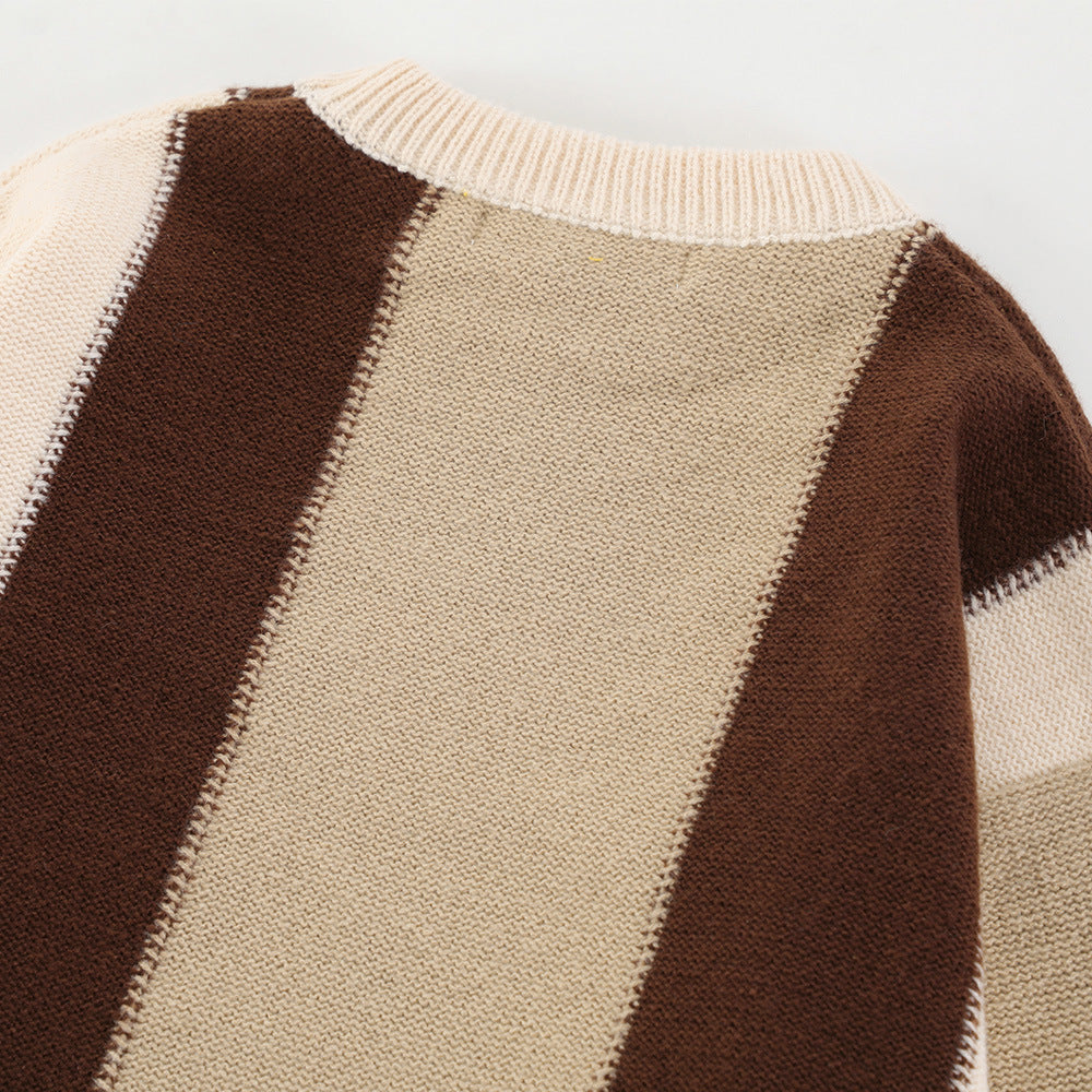 Fashion Brand Color Matching Stitching Vertical Stripes