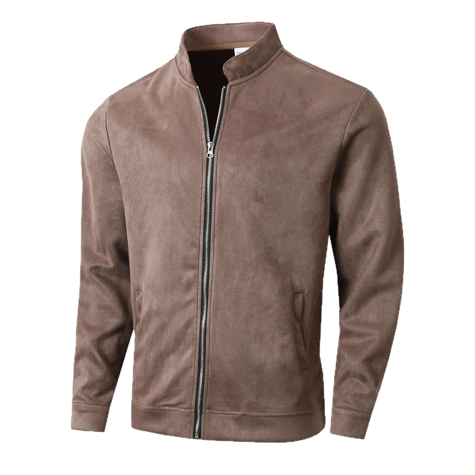 Men's Jacket Slim Fit Round Neck Long Sleeves Stand Collar Cardigan
