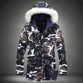 Camouflage large fur collar mid-length padded coat