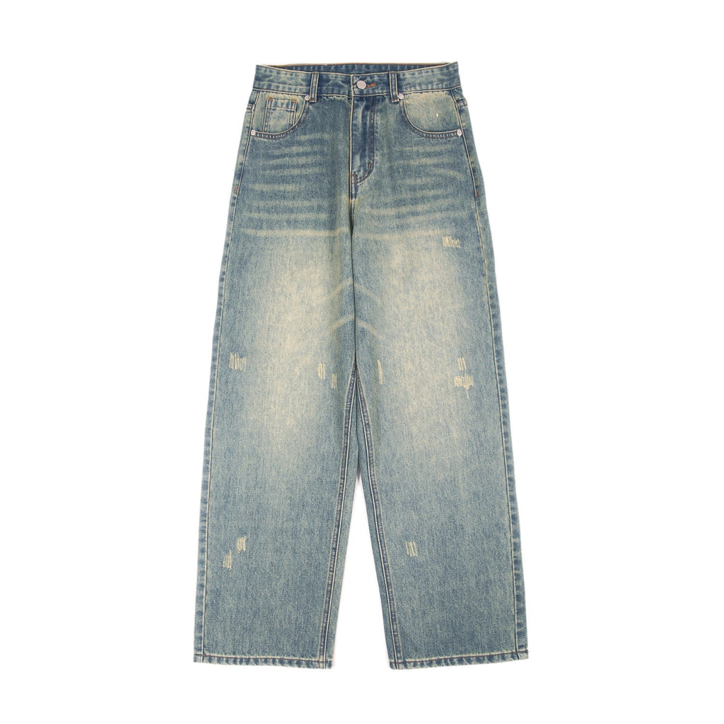 Retro Worn Looking Washed-out Green Blue Jeans For Men