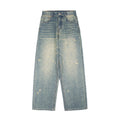 Retro Worn Looking Washed-out Green Blue Jeans For Men