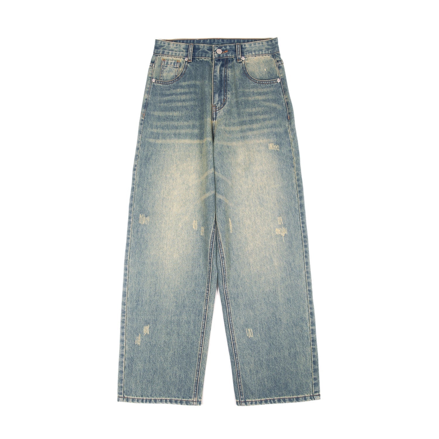 Retro Worn Looking Washed-out Green Blue Jeans For Men