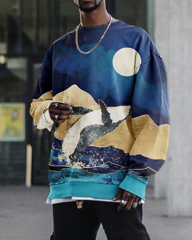 Digital Printing Loose Casual Trend Round Neck Long Sleeve Sweater