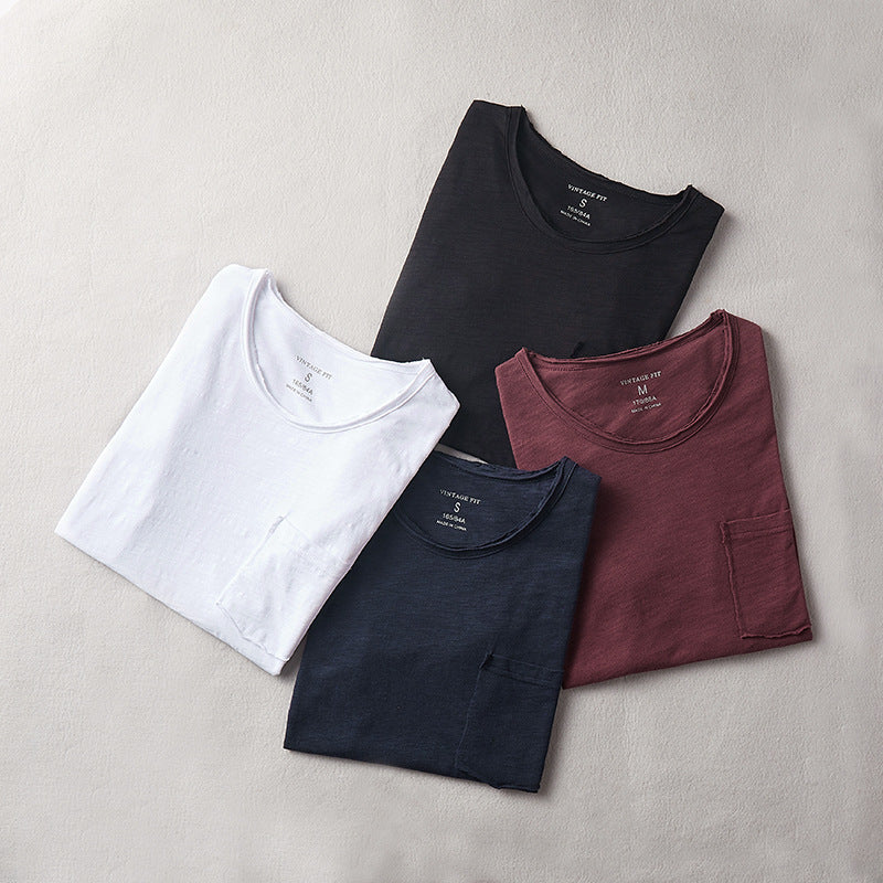 Simple Casual Men's Clothing Summer New Slub Cotton T-shirt
