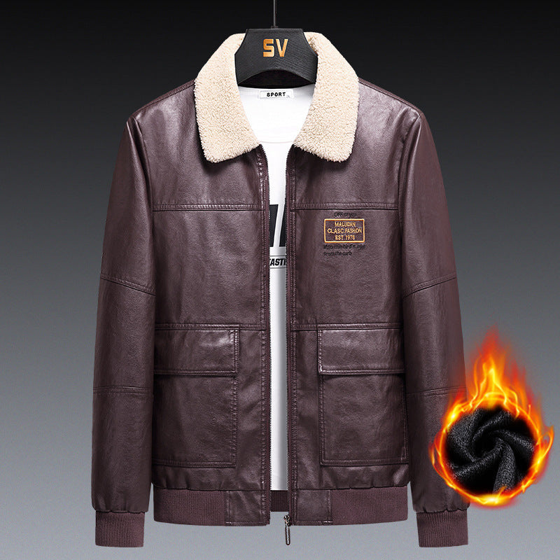 Slim Fit Handsome Workwear Motorcycle Jacket Men's Leather Coat