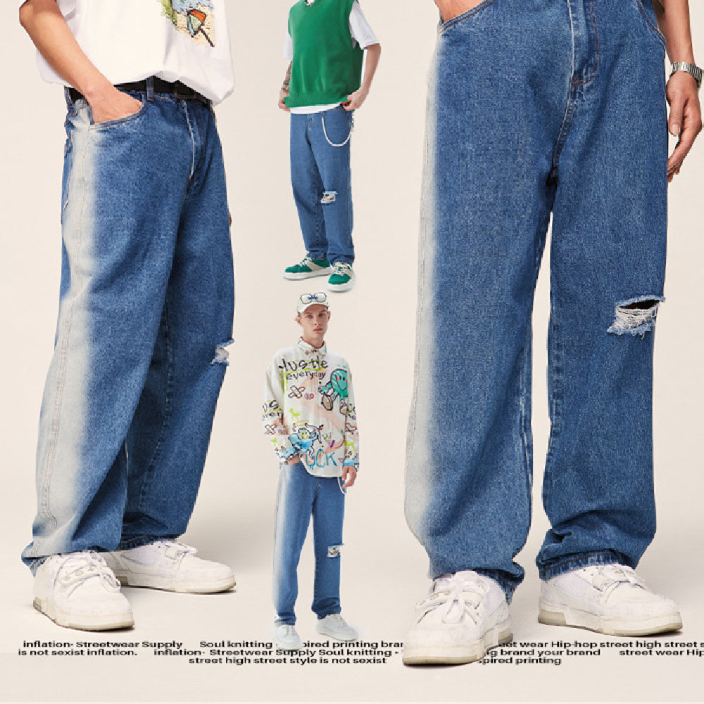 Men's Loose Hole Pocket Jeans