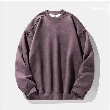 Round Neck Solid Color Autumn And Winter New American Retro Fashion Brand Couple Baggy Coat