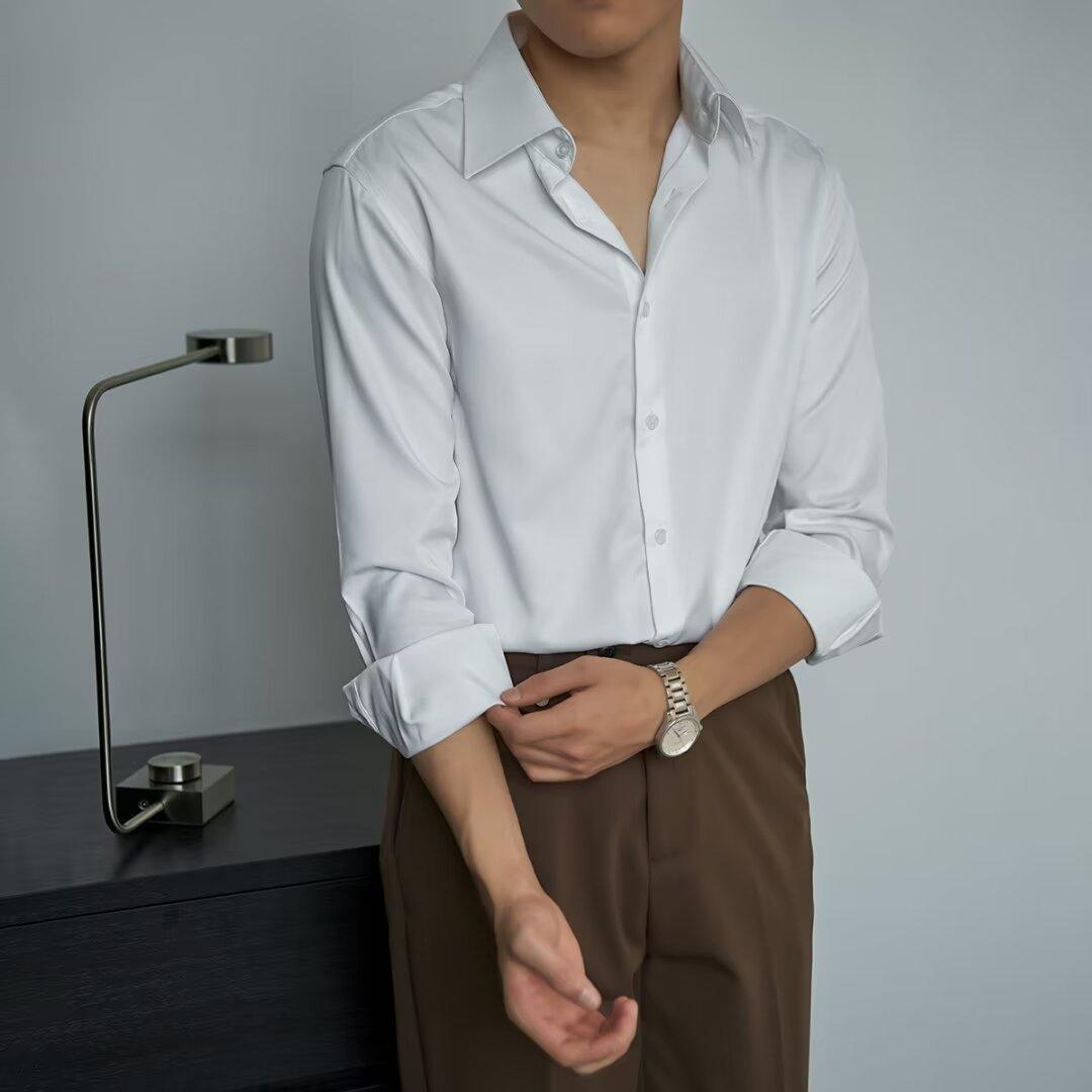 Autumn Black Shirt Men's Long Sleeve Slim Korean Style