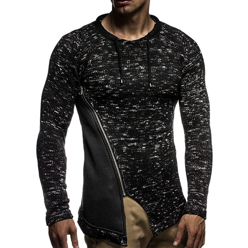 Sweater Men's Casual Stitching Zipper Knitted Top