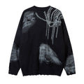 Inkjet Distressed Dirty Chain Round Neck Sweater