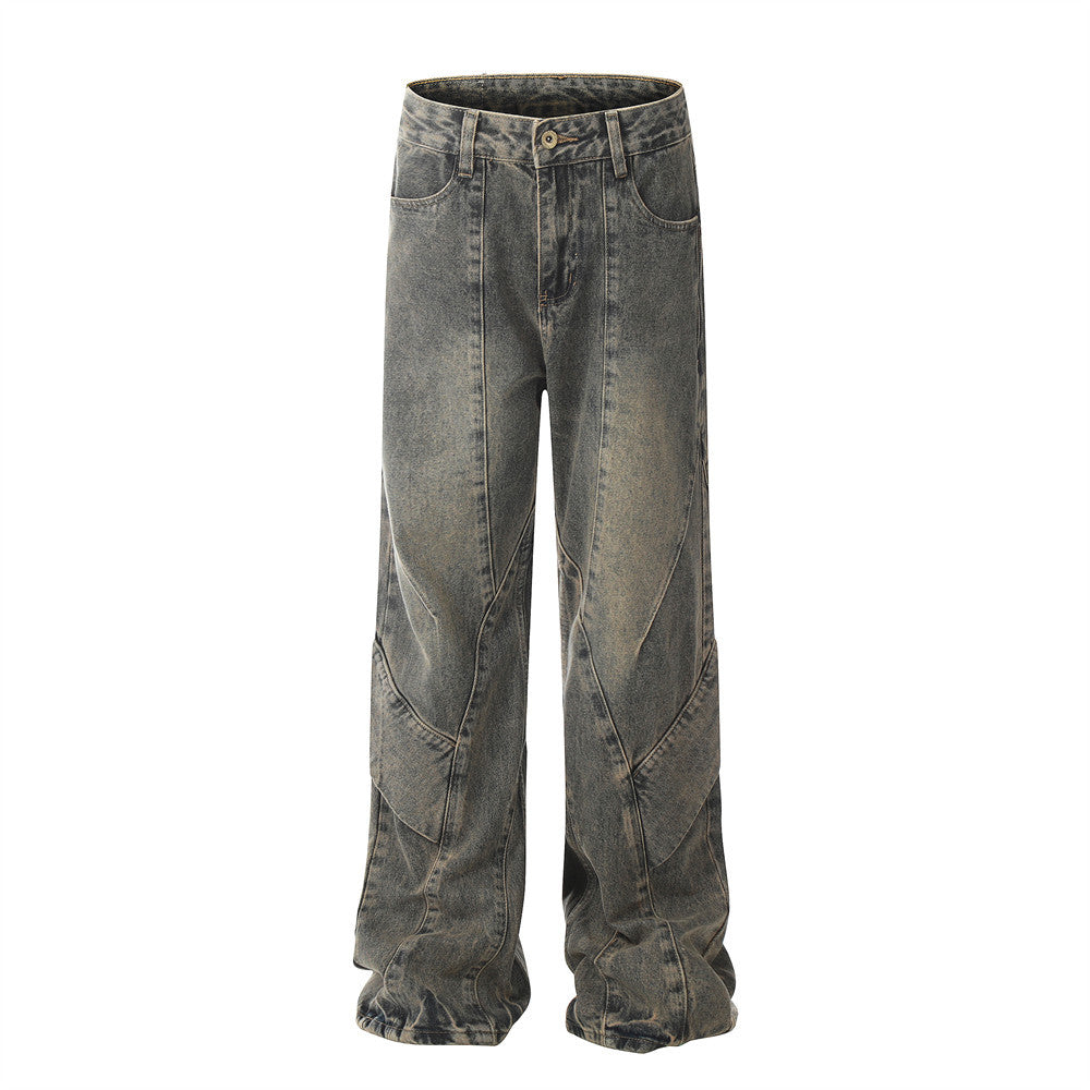 Men's Patchwork Irregular Skinny Jeans Washed