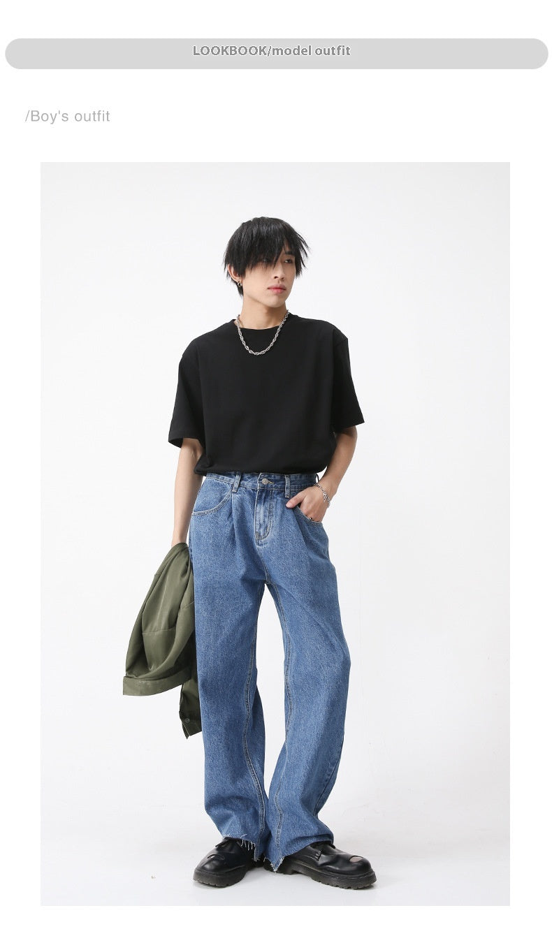 Retro Casual Irregular Slit Simple Jeans