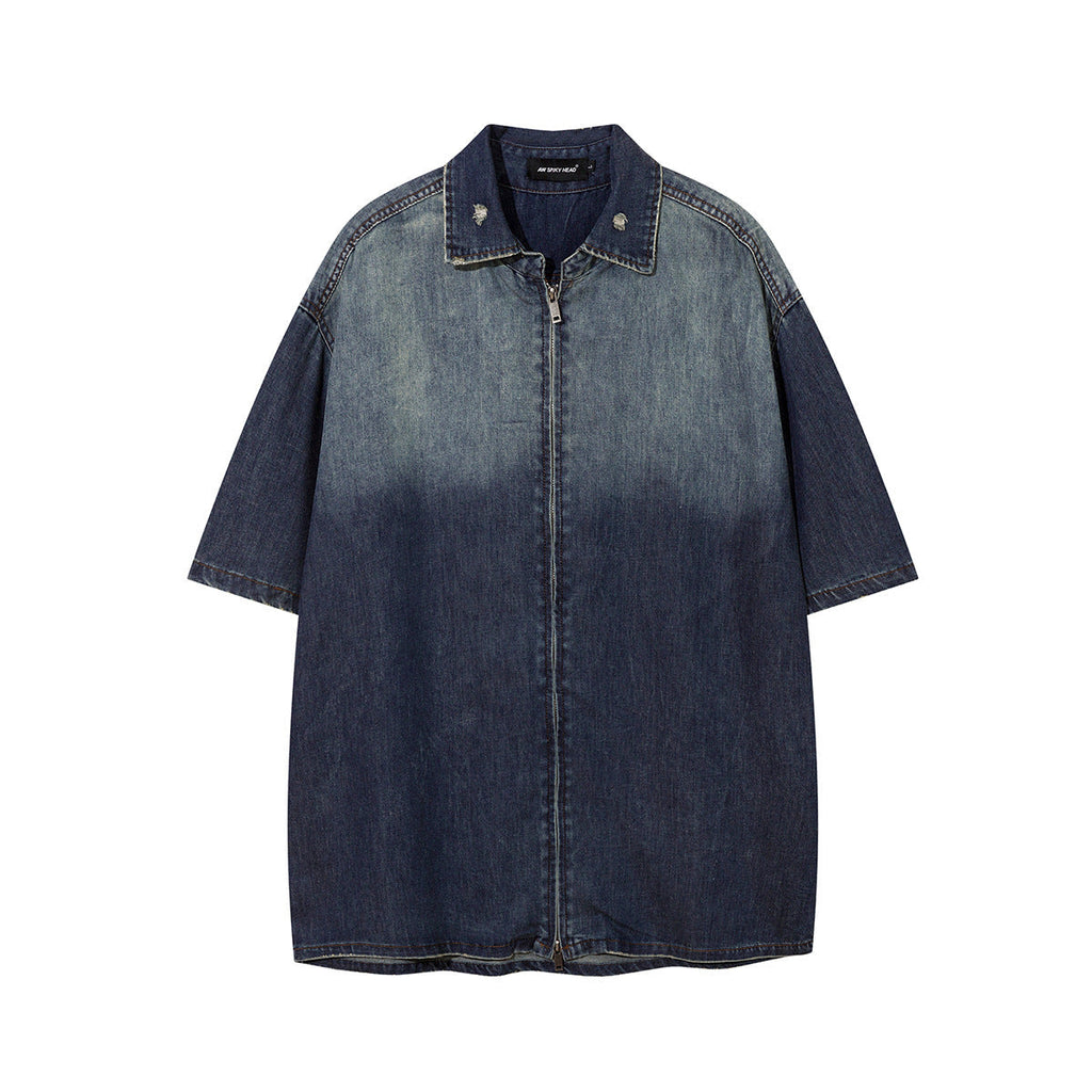 Retro Broken Zipper Short Sleeve Shirt