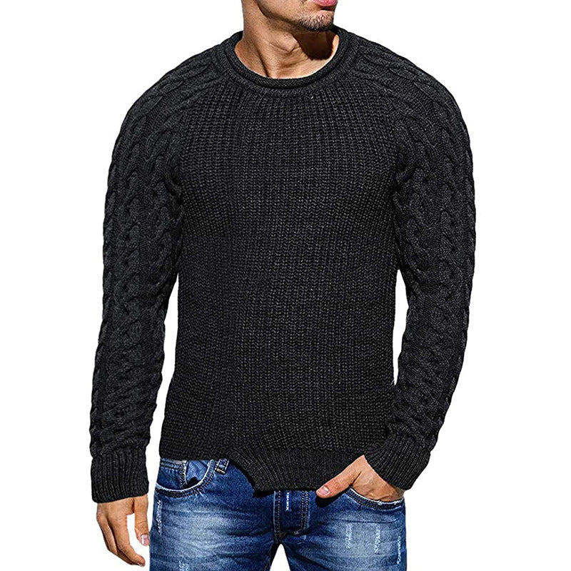 Sweater Men's Solid Color Round Neck Long-sleeved Knitted Top