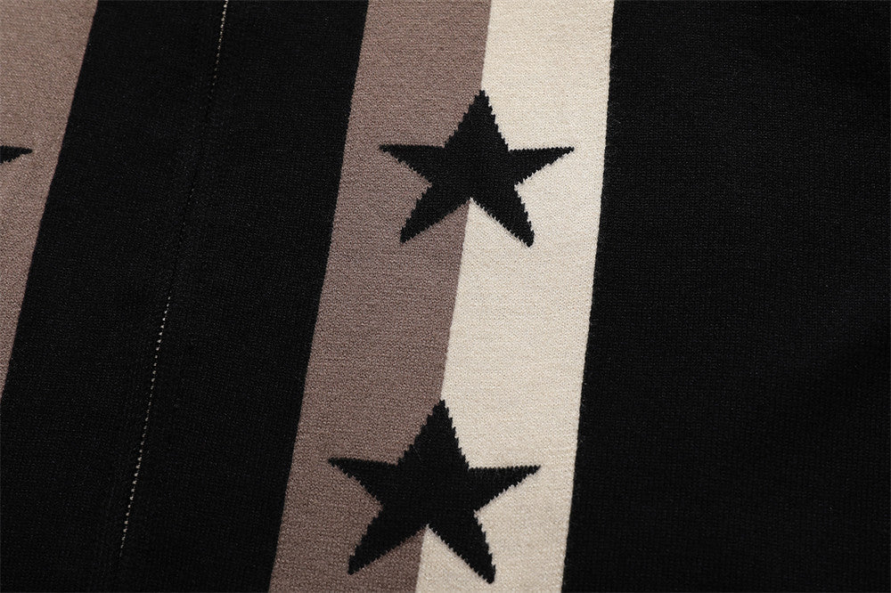 Jacquard Pentagram Lapel Knit Sweater Jacket Men's