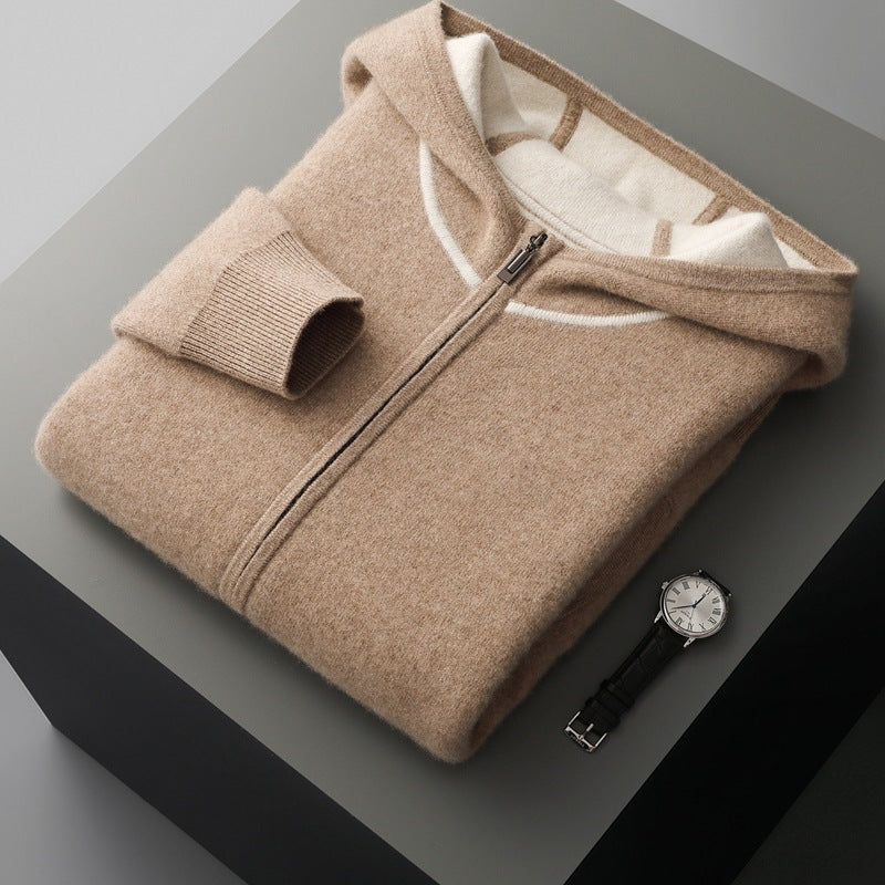 Men's Hooded Loose Casual Knitted Wool Sweater Cardigan Coat