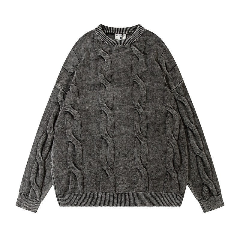 Washed And Worn  Men's Autumn And Winter Loose Casual Long Sleeves Twisted Twist Round Neck Sweater Idle Style