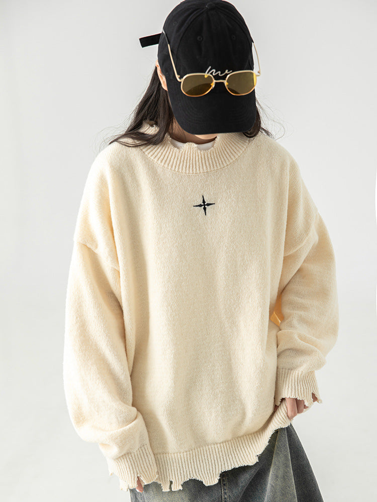 Irregular Raw Hem Sweater Men's And Women's