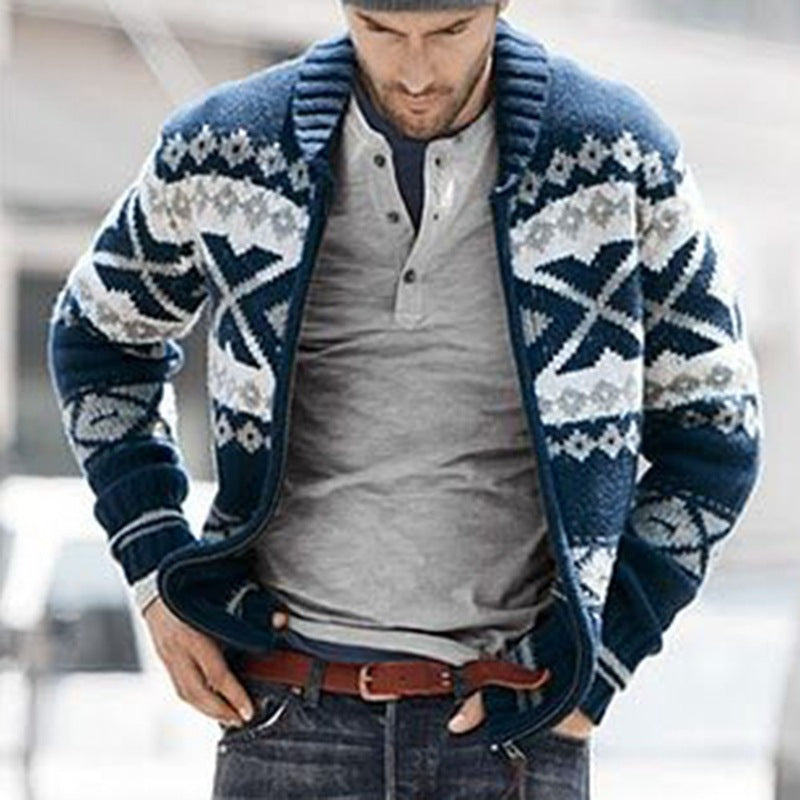Long sleeve jacquard sweater coat