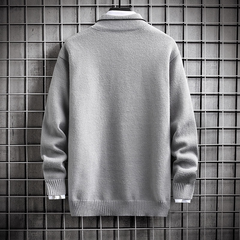 Trendy Men's Simple Stitching Round Neck Long-sleeved