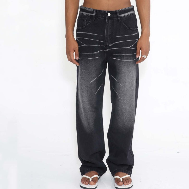 Four Seasons New Retro Hong Kong Style Straight Loose Personality Jeans