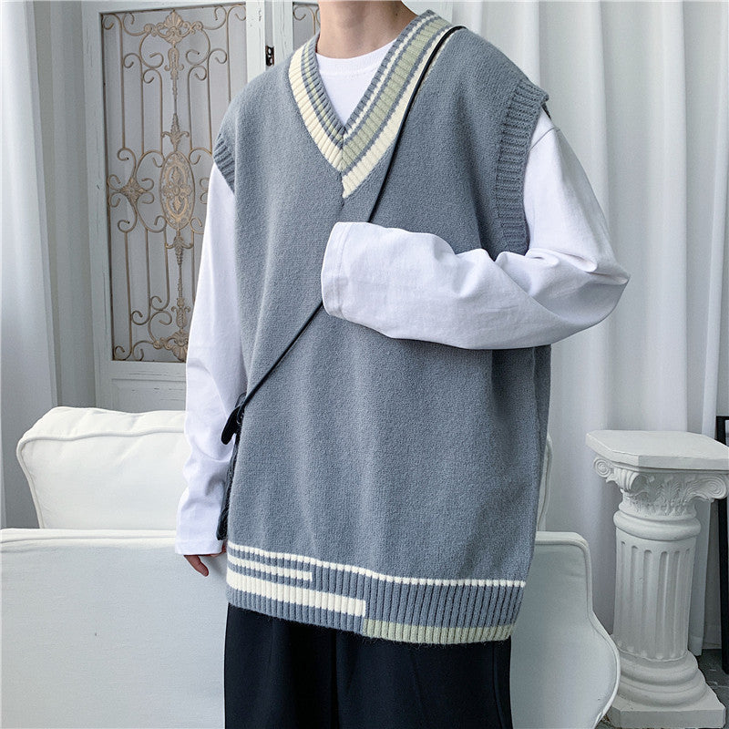 Knitted Vest Men's V Neck Sweater