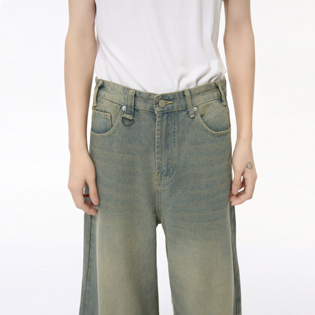 Men's Clothing Vintage Cement Green Draping Effect Straight-leg Trousers
