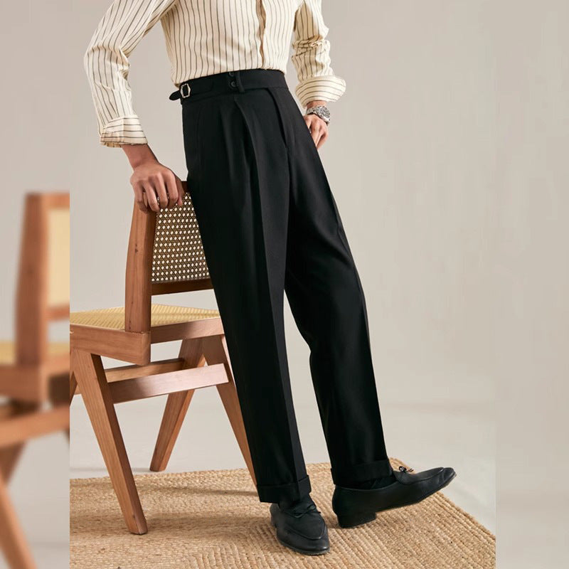 Paris Buckle Adjustment Design Straight Suit Trousers