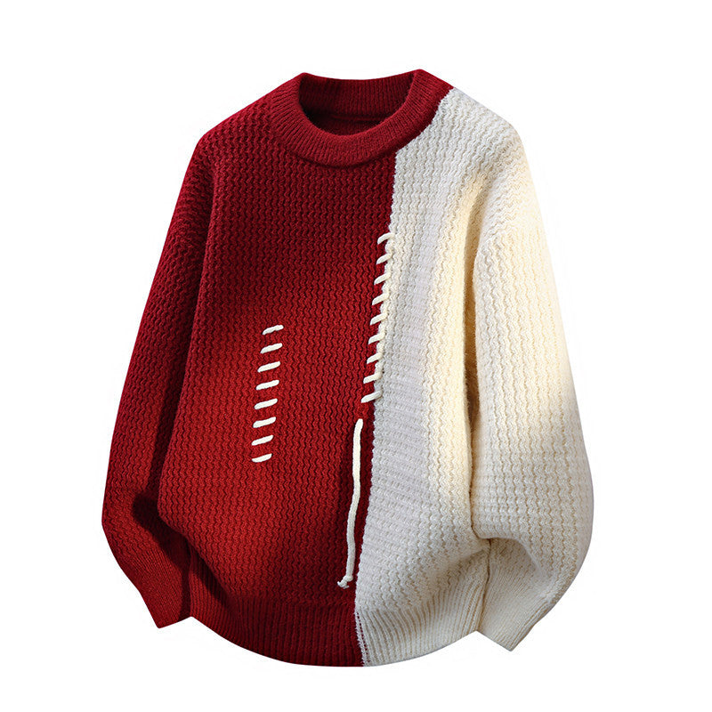 Fashion Round Neck Sweater Pullover Loose Sweater Men's Thickened Thermal Bottoming Shirt