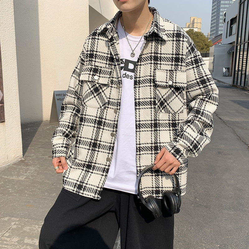 Men's Plaid Long Sleeve Shirt Retro Loose Jacket