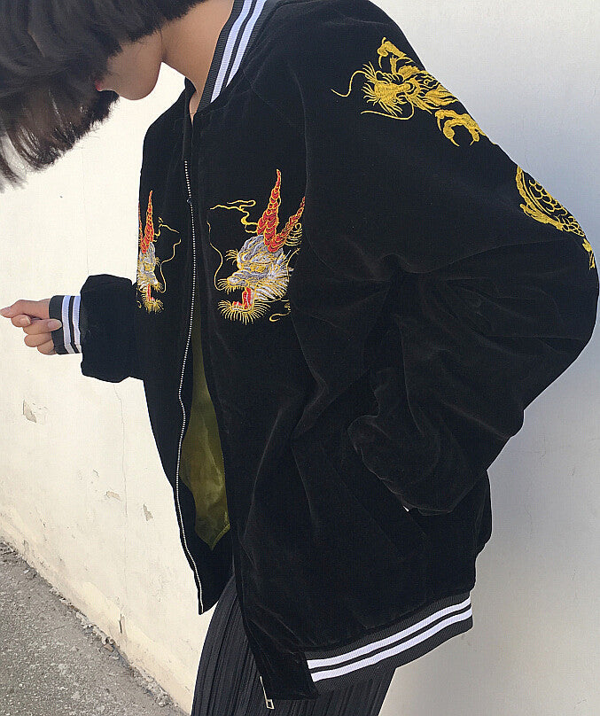 Heavy Industry Embroidery Velveteen Baseball Uniform Couple Jacket