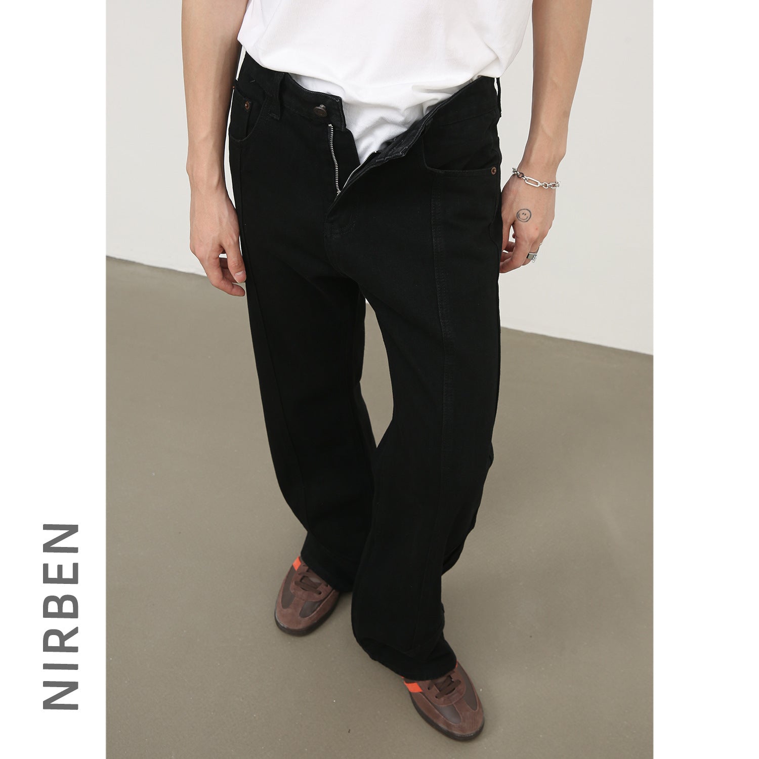 Black Weila Jeans Men's Loose Straight American Style