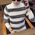 Knit Sweater Thick Warm Casual Stripes Men's Turtleneck Sweate