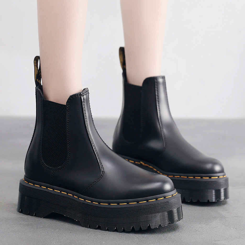 Women's Thick-soled English Leather Platform Martin Boots