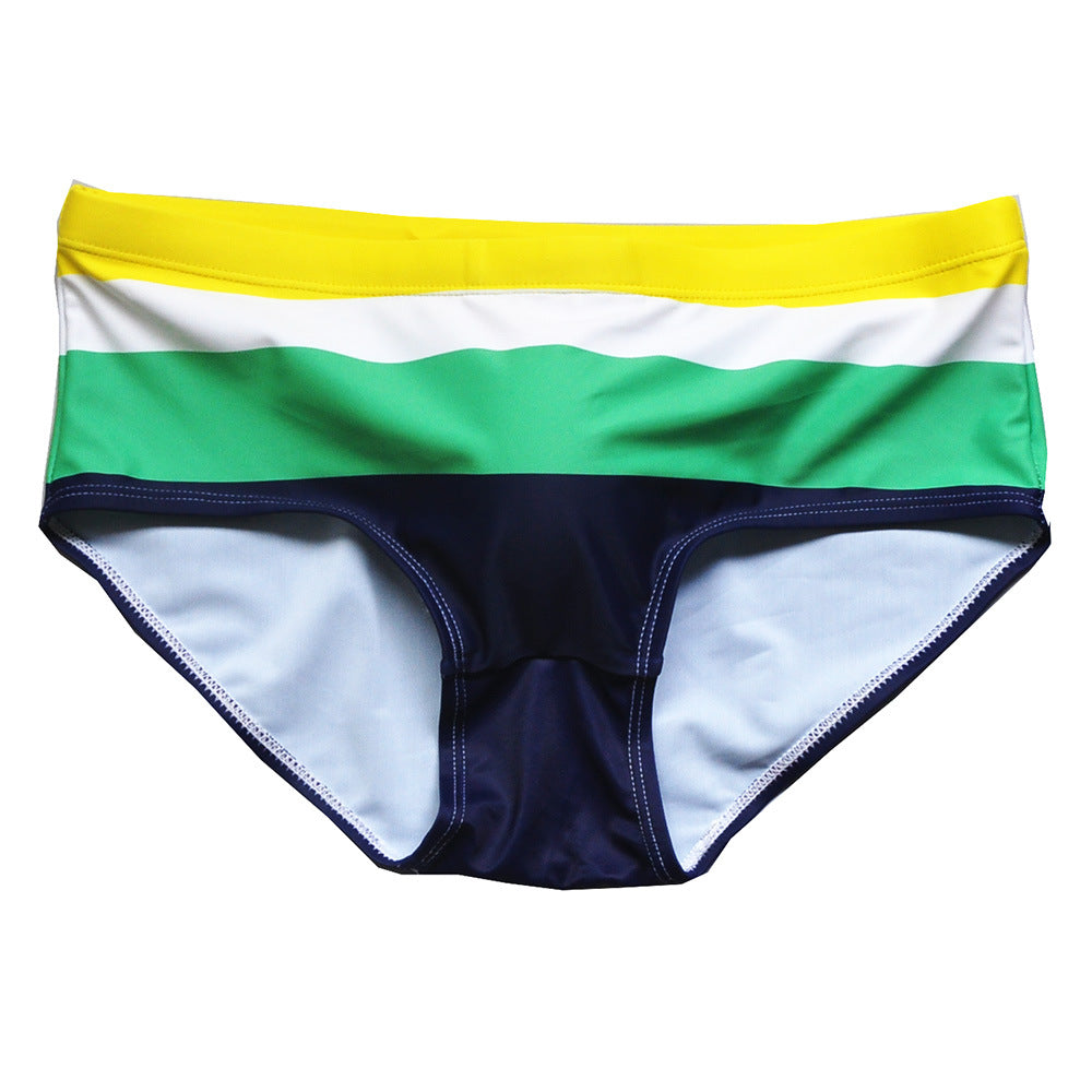 Men's Digital Printed Tri-color Striped Boxer Swimming Trunks