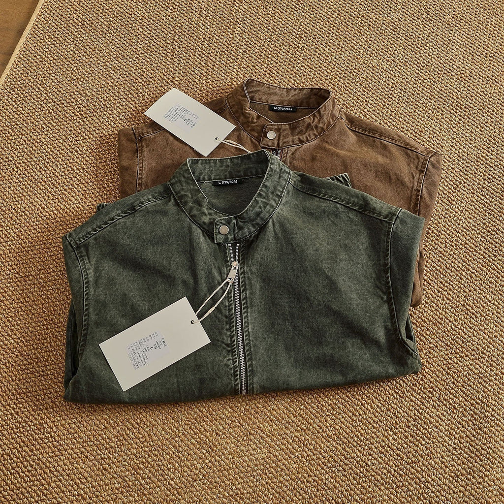 Personalized Stand Collar Snap Collar Washed Classic All-match Retro Bomber Jacket