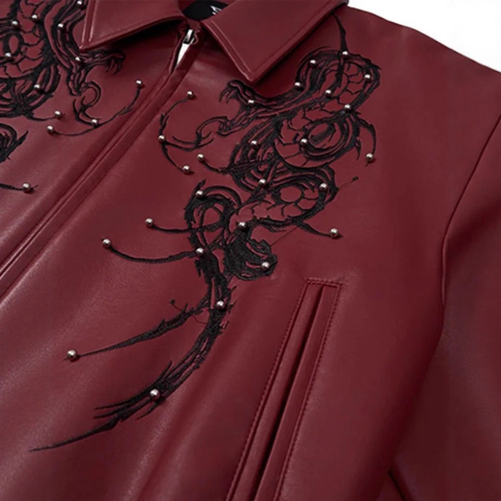 High Street Metallic Tack Decorative Pu Leather Coat