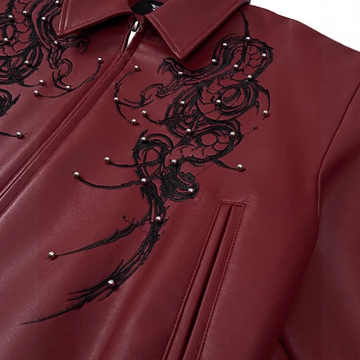 High Street Metallic Tack Decorative Pu Leather Coat