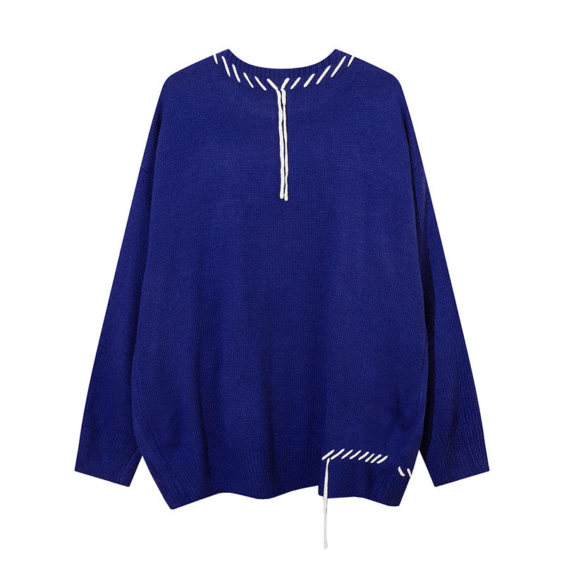 Fringed Sweater Round Neck Sweater With Rope Stitching