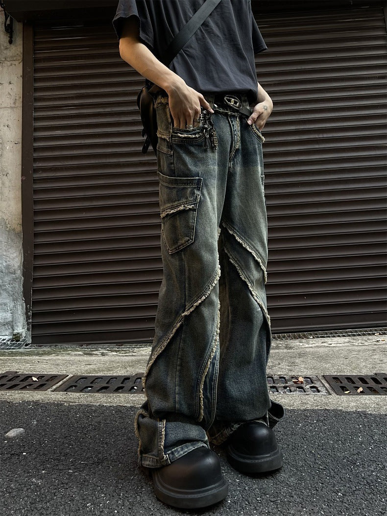 Stitching Edging Zipper Slightly Flared Jeans Loose Draggle-tail Trousers