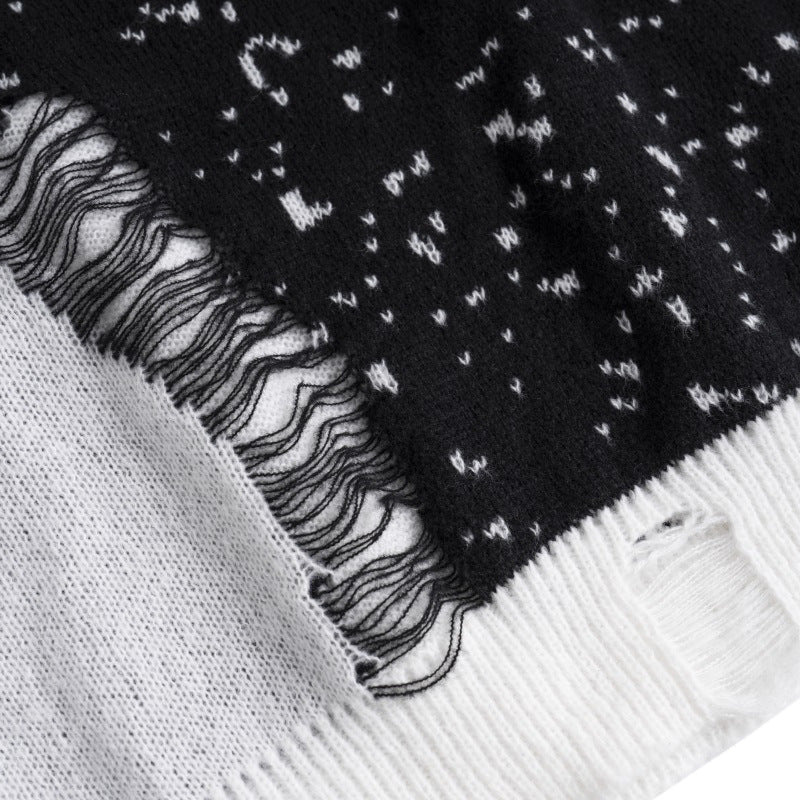 Men's Sweater Color Matching Crochet V-neck Hole Pullover Knitted Vest