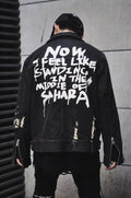 letter printed Graffiti font black blue men and women jacket