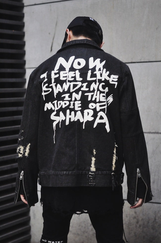 letter printed Graffiti font black blue men and women jacket