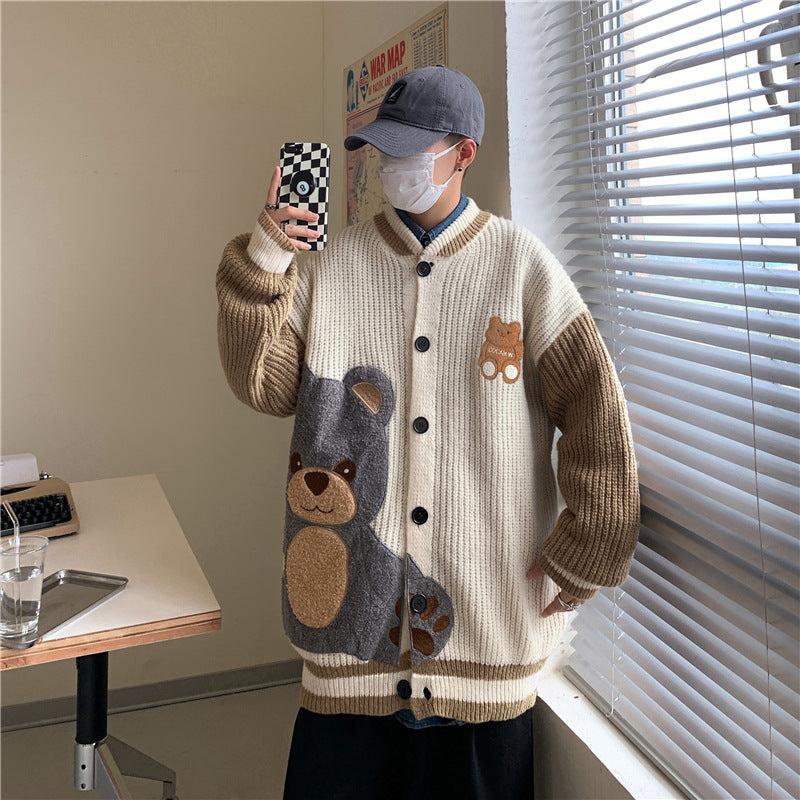 Cartoon Cardigan Sweater Men's Street Loose Casual Knit Sweater Jacket