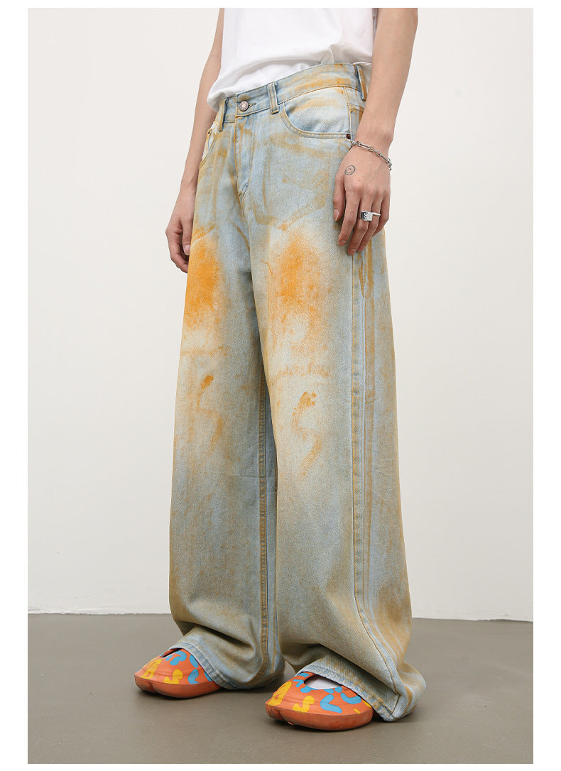 Men's Retro Loose Straight Jeans With High Street Design